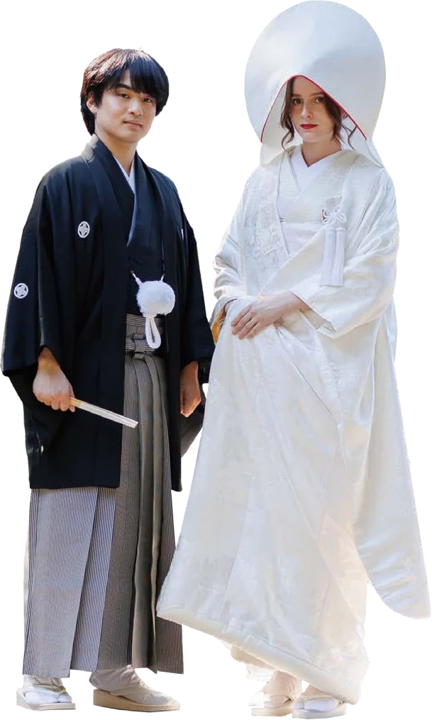 和装姿の雷蔵さんとカリスタさん
